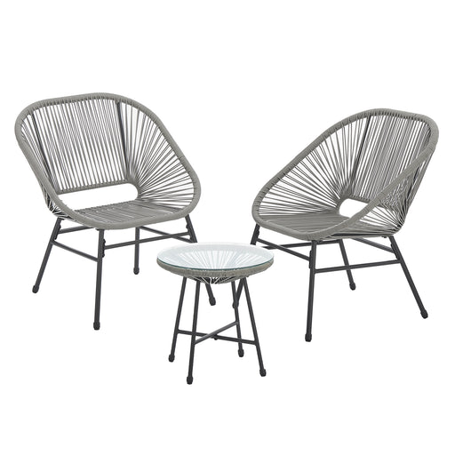 Balkonmöbel Set TULUM 3-tlg. - 2 Sessel und Beistelltisch mit grauem Rattangeflecht