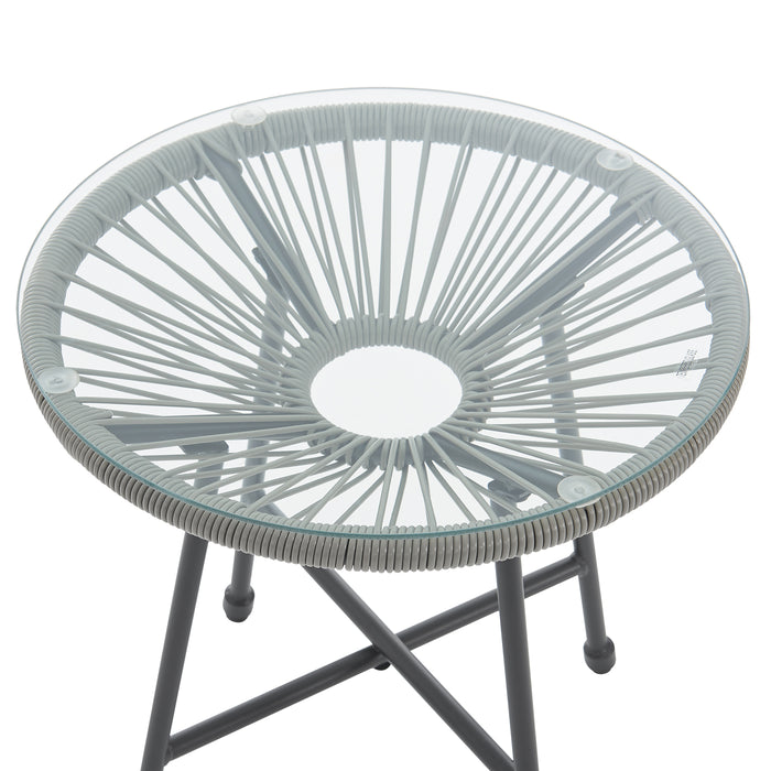 Balkonmöbel Set TULUM - Beistelltisch Tischplatte aus Glas grau