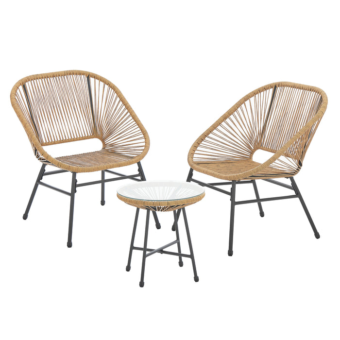 Balkonmöbel Set TULUM 3-tlg. - 2 Sessel und Beistelltisch mit naturfarbenem Rattangeflecht