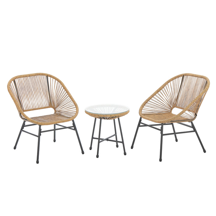 Balkonmöbel Set TULUM 3-tlg. - 2 Sessel und Beistelltisch natur