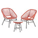 Balkonmöbel Set TULUM 3-tlg. - 2 Sessel und Beistelltisch mit orangefarbenem Rattangeflecht
