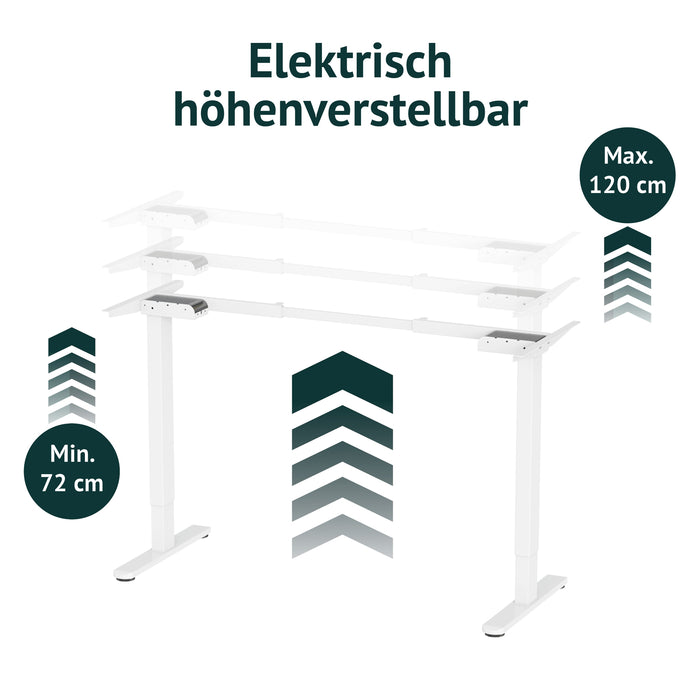 Elektrisch höhenverstellbarer Schreibtischrahmen in Weiß, verstellbar von 72 cm bis 120 cm Höhe