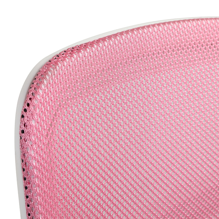 Detailansicht pinker atmungsaktiver Netzstoff an der Rückenlehne