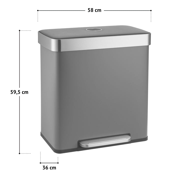 Rechteckiger Mülleimer mit Fußpedal, 58 cm breit, 59,5 cm hoch, 36 cm tief