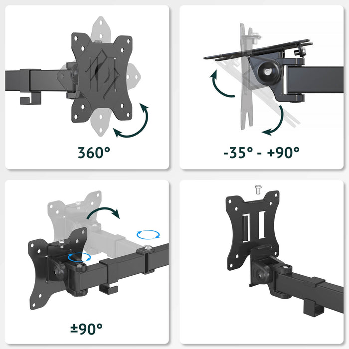 Monitorhalterung mit 360° Drehung, Neigung von -35° bis +90°, Schwenkung von ±90° und Schraubenbefestigung