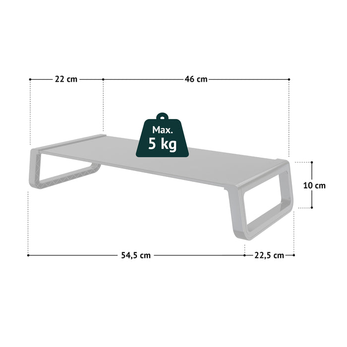 Monitorerhöhung mit den Maßen 54,5 cm Breite, 22 cm Tiefe, 10 cm Höhe, maximale Belastung 5 kg