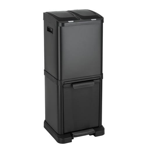 SVITA 3XCOMBO32 schwarzer Mülleimer 32L mit zwei 8 Liter Müllbehältern oben und einem ausklappbaren 16 Liter Müllbehälter unten