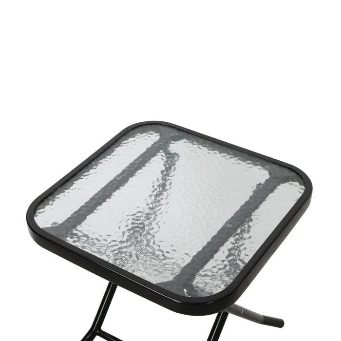 SVITA Ventura quadratischer Gartentisch mit schwarzem Metallrahmen und strukturierter Glasplatte