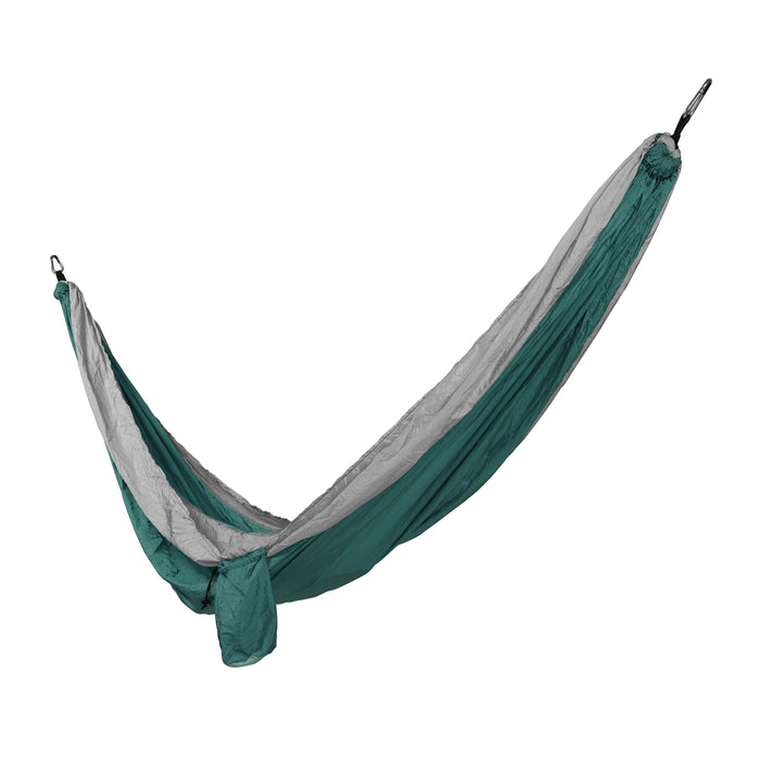 Grün graue Outdoor Hängematte mit integrierter Seitentasche