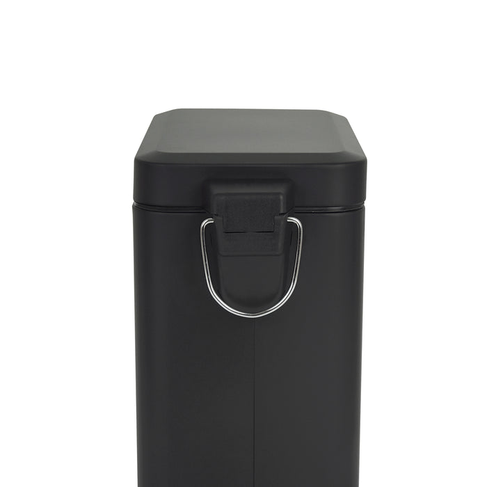 Schwarzer Mülleimer STM10 mit schwarzem Verschluss und silbernem Griff, 10 Liter Fassungsvermögen