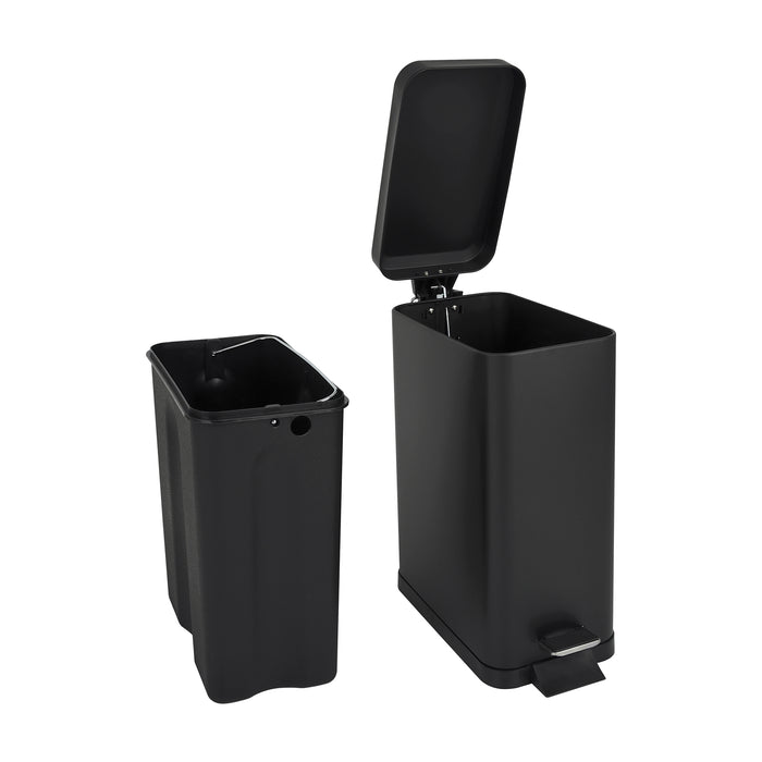 Schwarzer Svita Mülleimer STM10 mit geöffnetem Deckel und schwarzem Inneneimer, rechteckig, 10 Liter