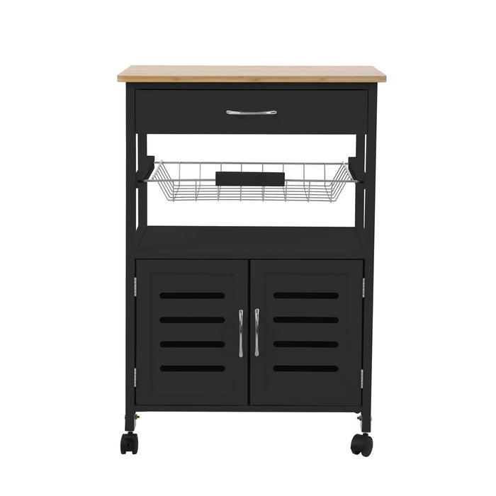 B-Ware Küchenwagen MDF/Bambus Schwarz