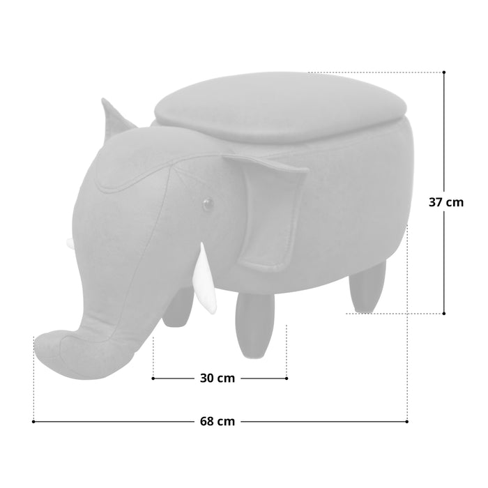 Tierhocker in Elefantenform mit gepolstertem Sitz, 68 cm lang, 30 cm breit, 37 cm hoch