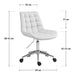 Weißer Bürostuhl mit gepolsterter Rückenlehne und Sitzfläche, höhenverstellbar von 80 bis 92 cm, Breite Lehne 45 cm, Breite Fußgestell 50 cm, Sitzhöhe 42 bis 53 cm, Höhe Rückenlehne 37 cm