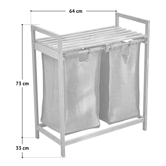 Maße des Bambuswäschekorbs: Breite 64 cm, Tiefe 33 cm, Höhe 73 cm