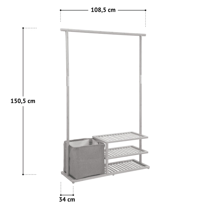 Maße Garderobenständer: Breite 108,5 cm, Tiefe 34 cm, Höhe 150,5 cm