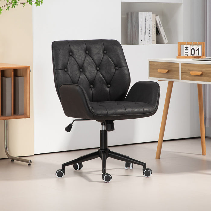 Schwarzer Bürostuhl mit gepolsterter Rückenlehne und Sitzfläche, verstellbar, auf Rollen in modernem Arbeitszimmer