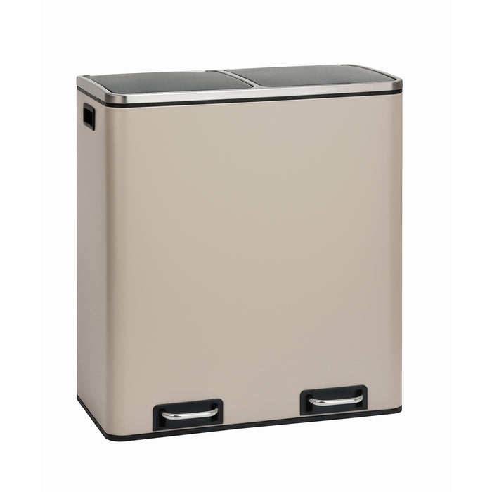 SVITA TM2X30L Doppelter Mülleimer aus Stahl, taupe mit zwei Fußpedalen und schwarzen Deckeln