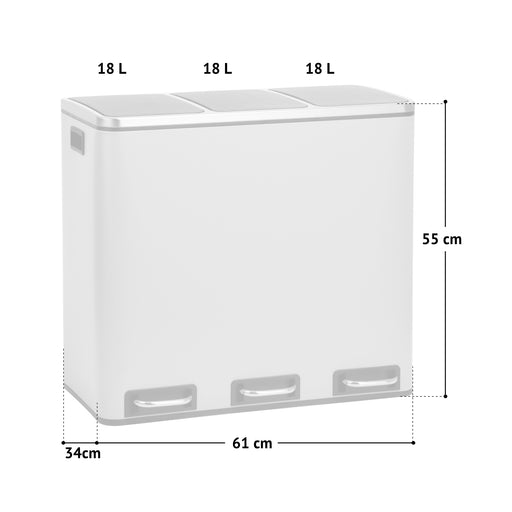 SVITA TM2X30L Mülleimer mit jeweils 3x18 Litern Fassungsvermögen, Maße 61x34x55 cm, mit drei Fußpedalen