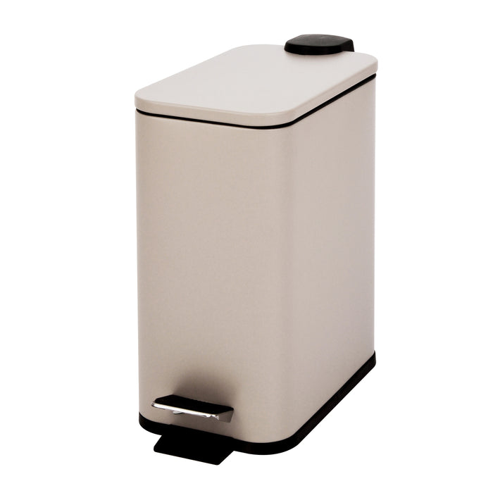Taupefarbener rechteckiger Mülleimer mit 5 Litern Fassungsvermögen, Pedal und schwarzem Deckelrand
