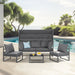 Gartenlounge dunkelgrau mit Sonnendach - 3-Sitzer Sofa und zwei Sessel am Pool