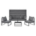 Gartenlounge dunkelgrau mit Sonnendach - Stellmöglichkeit 3-Sitzer Sofa mit zwei Sesseln und Beistelltisch