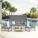 Gartenlounge hellgrau mit Sonnendach - 3-Sitzer Sofa und zwei Sessel am Pool