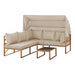 Gartenlounge beige mit Sonnendach - großes Ecksofa mit Beistelltisch