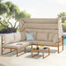 Gartenlounge beige mit Sonnendach - Ecksofa und Beistelltisch am Pool