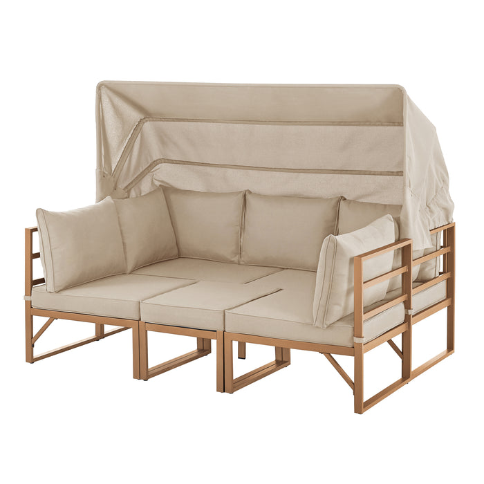 Gartenlounge Beige mit Sonnendach - Stellmöglichkeit Sonneninsel mit großer Liegefläche