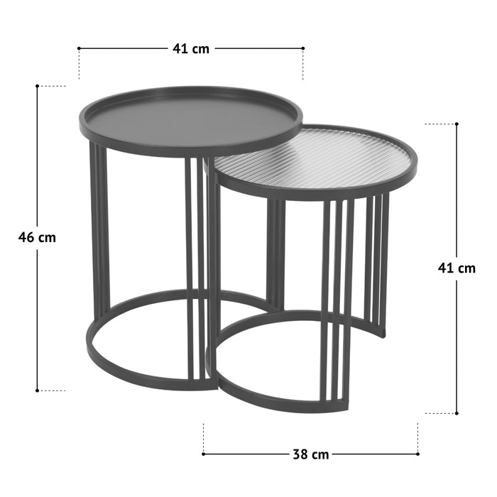 Maßbild SVITA LADAR 2er-Set Beistelltische aus Metall mit zwei runden Tischen, 41 cm und 38 cm breit, 46 cm und 41 cm hoch