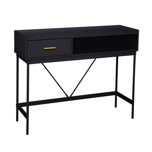 Schwarzer Konsolentisch mit einer Schublade und einem offenen Fach, rechteckig, modernes Design
