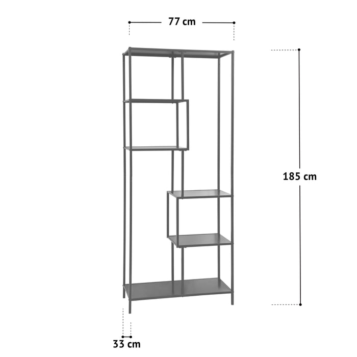 SVITA KELA Metallregal mit asymmetrischen Fächern, 185 cm hoch, 77 cm breit, 33 cm tief
