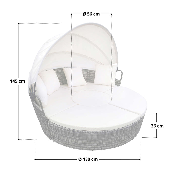 SVITA Nevada Sonneninsel mit rundem Polyrattan-Gestell, Maße: 180 cm Durchmesser, 145 cm Höhe, 36 cm Sitzhöhe