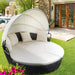 SVITA Nevada Sonneninsel mit grauem Rattan, Polstern und verstellbarem Sonnendach im Garten