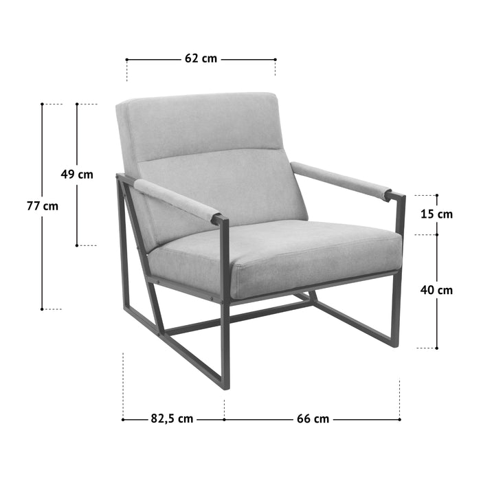 Maßbild SVITA CHRIS Loungesessel mit Metallgestell, Maße: 77 cm hoch, 82,5 cm tief, 66 cm breit, Sitzhöhe 40 cm, Armlehnenhöhe 15 cm
