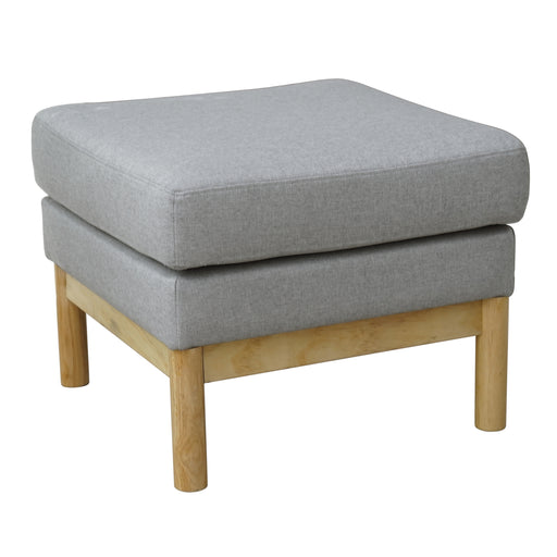SVITA HOLLY Grauer gepolsterter Hocker mit quadratischer Form und vier hellen Holzbeinen