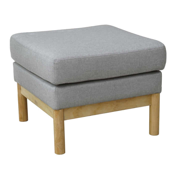 SVITA HOLLY Grauer gepolsterter Hocker mit quadratischer Form und vier hellen Holzbeinen