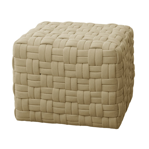 Beiger Hocker mit gepolstertem, gewebtem Muster in quadratischer Form