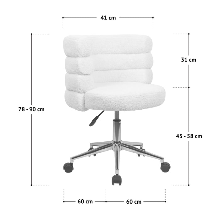 Bürostuhl mit gepolsterter Rückenlehne und Sitzfläche, höhenverstellbar, auf fünf Rollen, Maße: 41 cm breit, Sitzhöhe 45-58 cm, Gesamthöhe 78-90 cm, Basis 60x60 cm