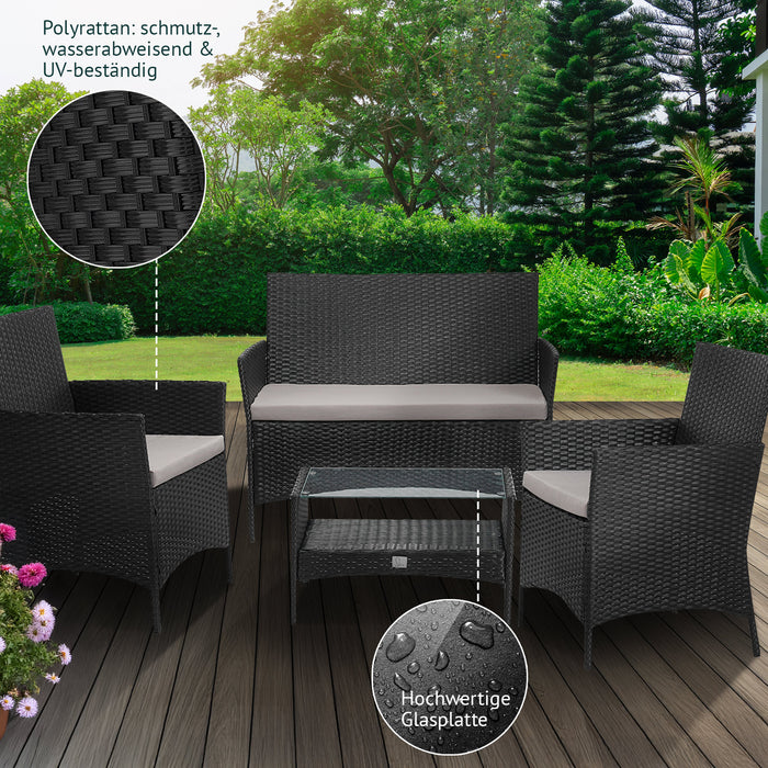 B-Ware BROOKLYN Rattan Sitzgruppe Schwarz