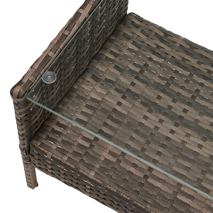 brauner Polyrattan Beistelltisch mit Glasplatte und Ablage