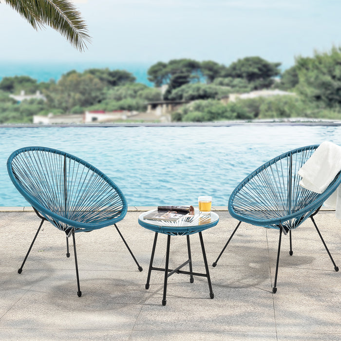BALI Balkonset mit 2 Sesseln und Beistelltisch - Ambientebild am Meer - blau