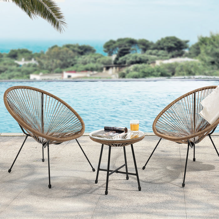 BALI Balkonset mit 2 Sesseln und Beistelltisch - Ambientebild am Meer - braun