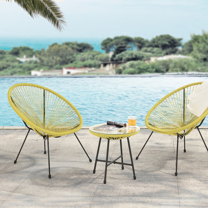 BALI Balkonset mit 2 Sesseln und Beistelltisch - Ambientebild am Meer - gelb