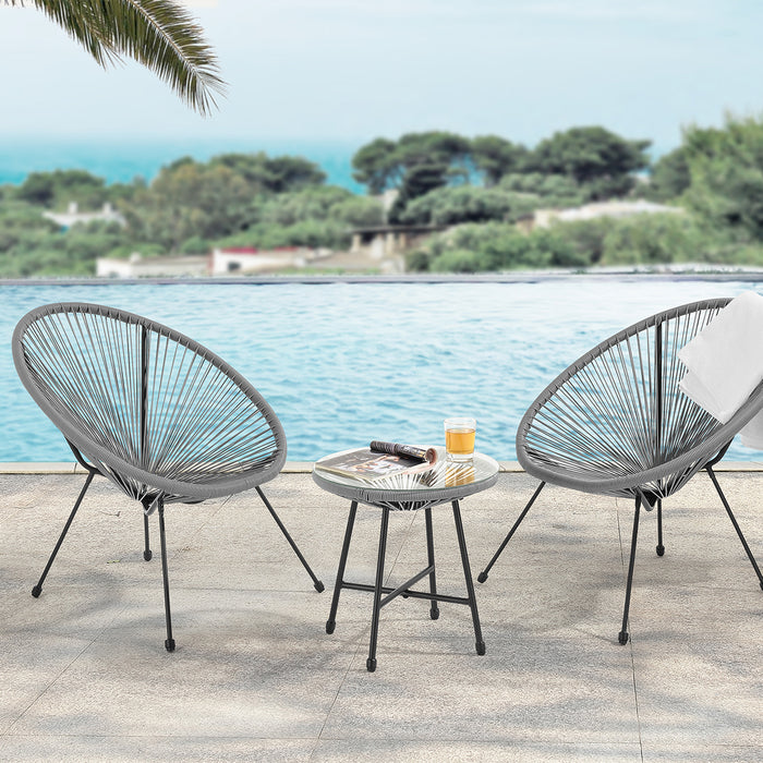 BALI Balkonset mit 2 Sesseln und Beistelltisch - Ambientebild am Meer - grau