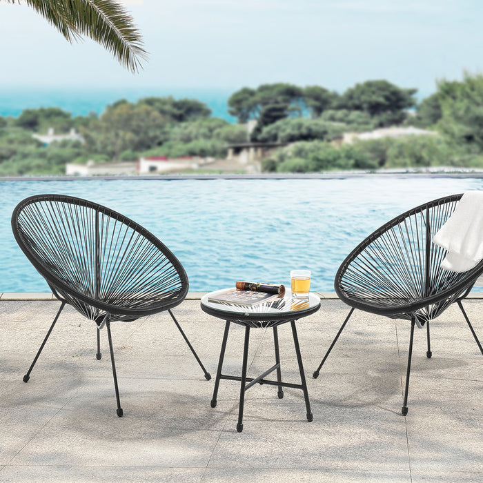 BALI Balkonset mit 2 Sesseln und Beistelltisch - Ambientebild am Meer - schwarz