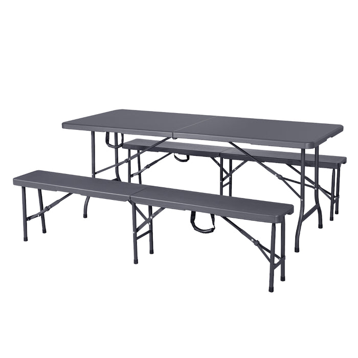 Set Buffettisch mit Klappbänken faltbar 180 cm Grau (91559)