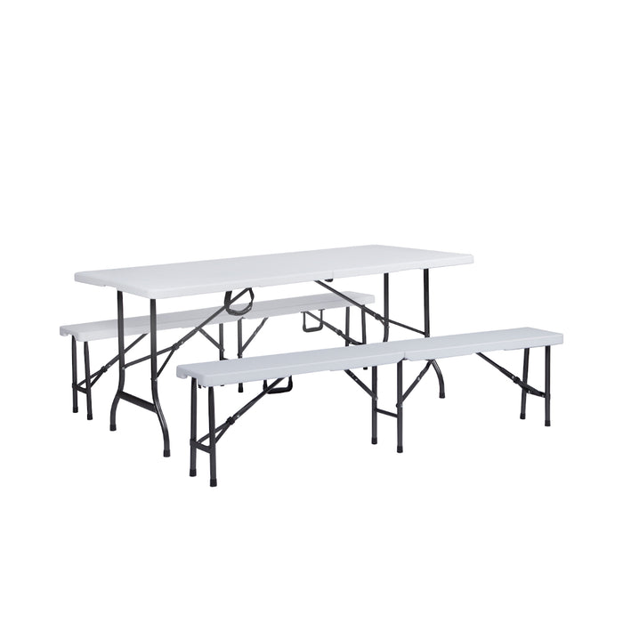 Set Buffettisch mit Klappbänken faltbar 180 cm Weiß (91558)