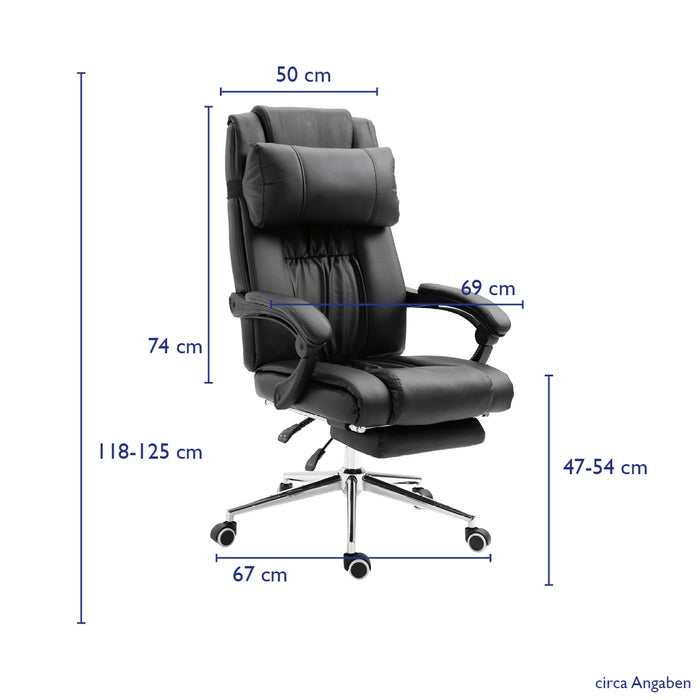 SVITA Chefsessel Maße: Höhe 118-125 cm, Sitzhöhe 47-54 cm, Sitzbreite 50 cm, Gesamtbreite 69 cm, Basisbreite 67 cm, Höhe Rückenlehne 74 cm